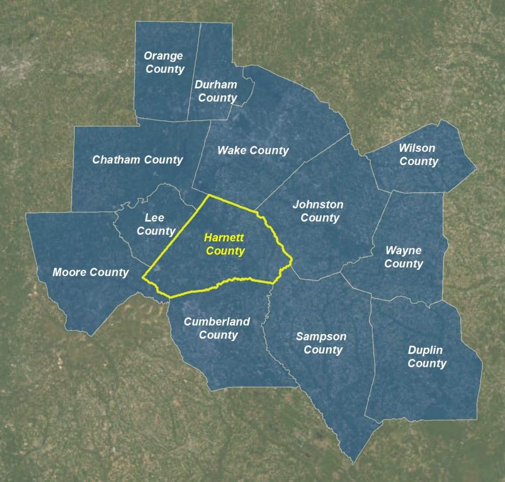 Map showing Harnett County, NC Laborshed